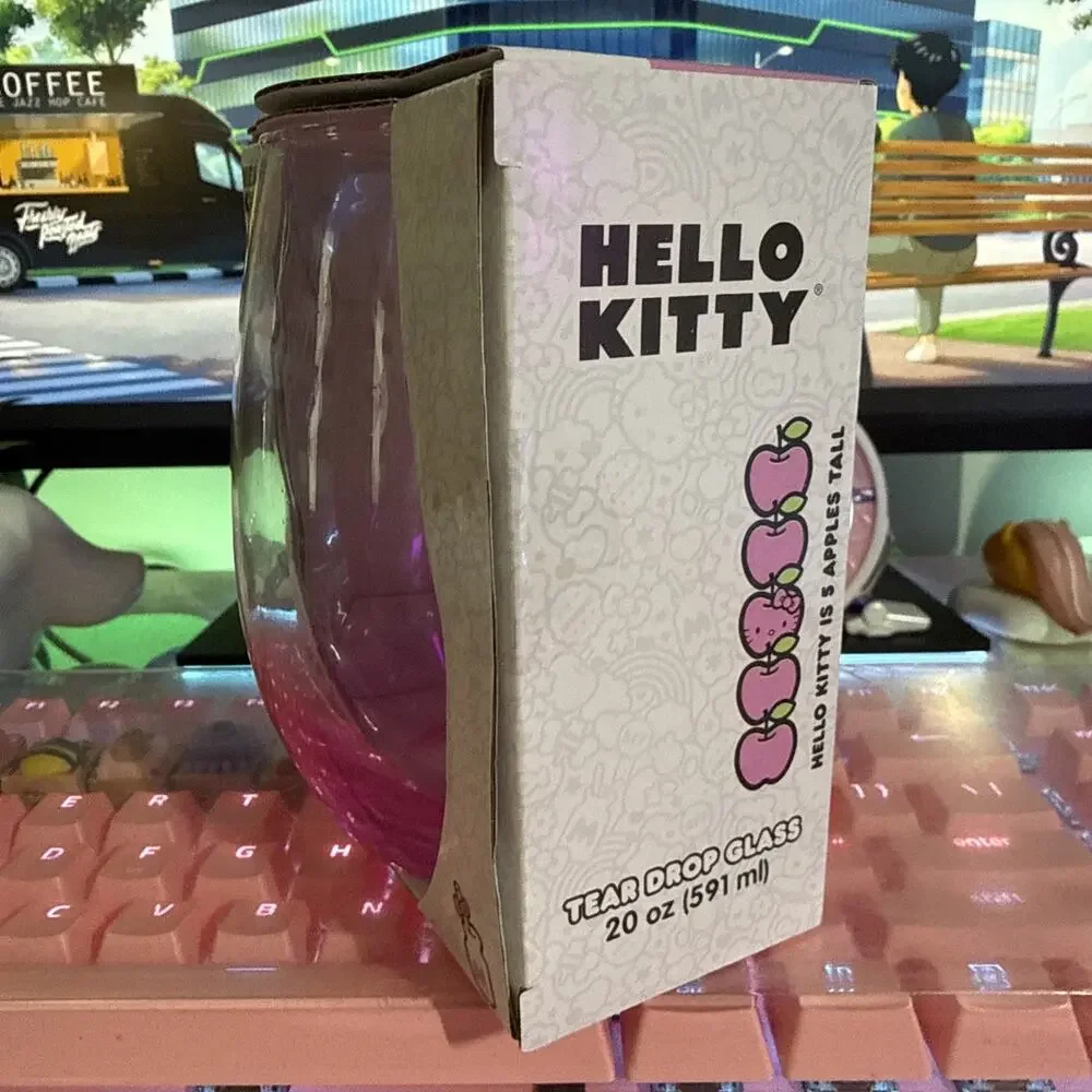 Sanrio Hello Kitty Tear Drop Glass 20oz Pink Stemless Cup 2023 Strawberry